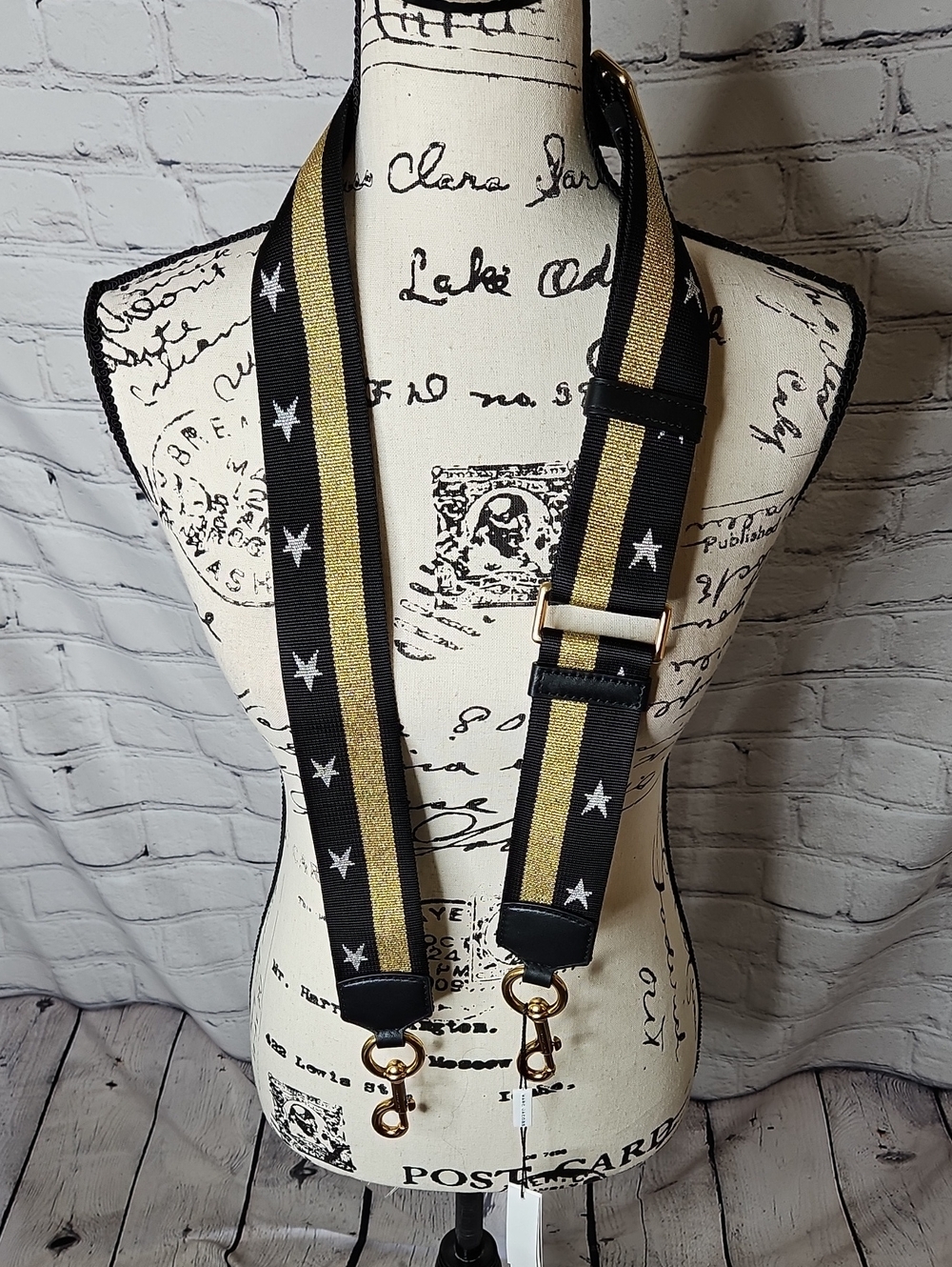 Marc Jacobs Black/Gold Stars and Stripes Guitar/Purse Strap NWT Leather